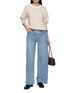 模特儿示范图 - 点击放大 - JEFF BRUSSELS - Drawstring Hem Striped Cotton Knit Sweater