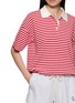  - JEFF BRUSSELS - Short Sleeve Striped Polo Knit Top