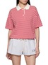 首图 - 点击放大 - JEFF BRUSSELS - Short Sleeve Striped Polo Knit Top