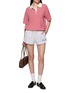 模特儿示范图 - 点击放大 - JEFF BRUSSELS - Short Sleeve Striped Polo Knit Top