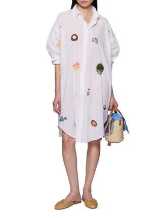 模特儿示范图 - 点击放大 - BENARAS - Palm Beach Embroidered Motif Shirt Dress
