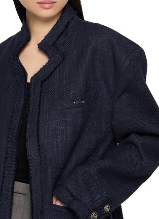  - BONBOM - Flat Notched Lapel Frayed Trim Tweed Blazer
