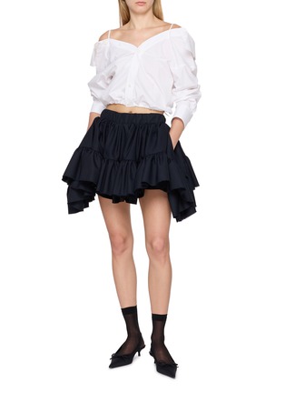 模特儿示范图 - 点击放大 - BONBOM - Panmer Tiered Wool Blend Mini Skirt
