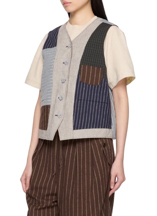 细节 - 点击放大 - FAFAMOON - Reversible Patchwork Panel Linen Cotton Vest