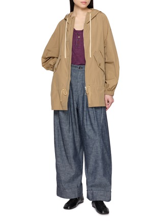 模特儿示范图 - 点击放大 - FAFAMOON - Water Repellent Drawstring Hooded Cotton Blend Jacket
