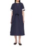 首图 - 点击放大 - FAFAMOON - Drawstring Waist Gathered Cotton Blend Midi Dress