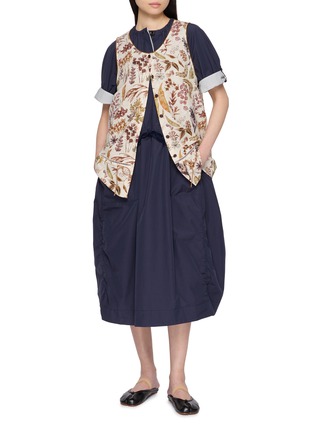 模特儿示范图 - 点击放大 - FAFAMOON - Drawstring Waist Gathered Cotton Blend Midi Dress