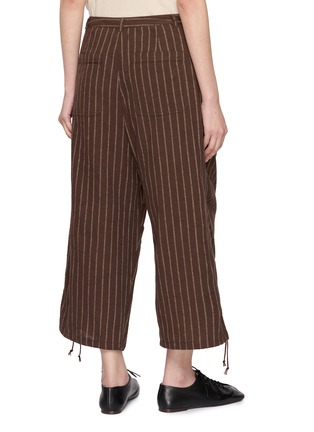背面 - 点击放大 - FAFAMOON - Pinstriped Drawstring Waistband Cotton Linen Blend Cropped Pants