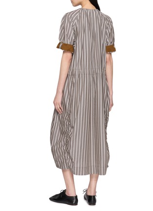 背面 - 点击放大 - FAFAMOON - Stripe Gathered Drawstring Waist Cotton Linen Dress