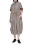模特儿示范图 - 点击放大 - FAFAMOON - Stripe Gathered Drawstring Waist Cotton Linen Dress