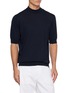 首图 - 点击放大 - LARDINI - Short Sleeve Mock Neck Organic Cotton Sweater