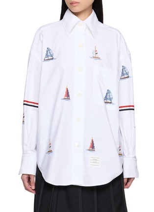首图 - 点击放大 - THOM BROWNE - Supersized Point Collar Sailboat Stitch Shirt