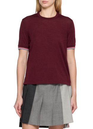 首图 - 点击放大 - THOM BROWNE - RWB Tipping Rib Cuff T-Shirt