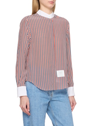 细节 - 点击放大 - THOM BROWNE - Striped Detachable Collar Silk Shirt
