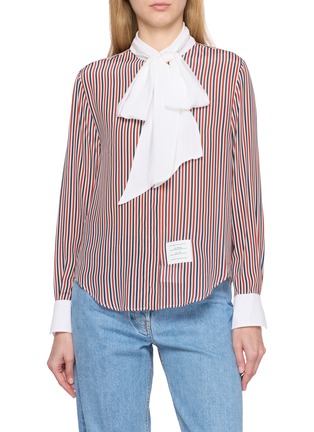 首图 - 点击放大 - THOM BROWNE - Striped Detachable Collar Silk Shirt