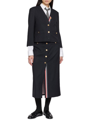 模特儿示范图 - 点击放大 - THOM BROWNE - Suiting Button Front Midi Skirt