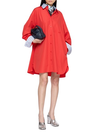模特儿示范图 - 点击放大 - LOEWE - Double Layer Collar Cotton Poplin Shirt Dress