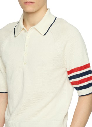  - THOM BROWNE - 4 Bar Raglan Sleeve Linen Cotton Polo Shirt
