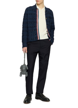模特儿示范图 - 点击放大 - THOM BROWNE - 4 Bar Raglan Sleeve Linen Cotton Polo Shirt