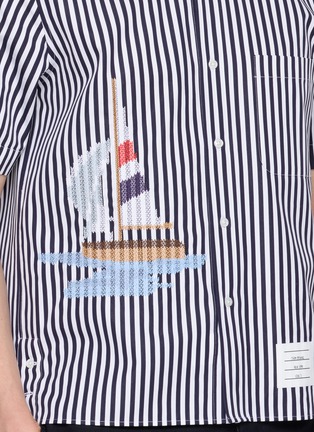  - THOM BROWNE - Striped Sailboat Embroidery Cotton Poplin Shirt