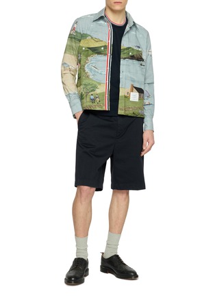 模特儿示范图 - 点击放大 - THOM BROWNE - Striped Neck Cotton Linen T-Shirt