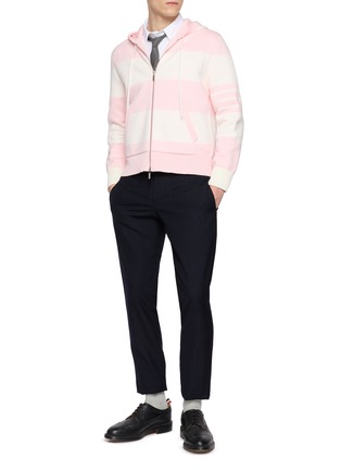 模特儿示范图 - 点击放大 - THOM BROWNE - Hetor 4-Bar Rugby Cotton Blend Zip Up Hoodie