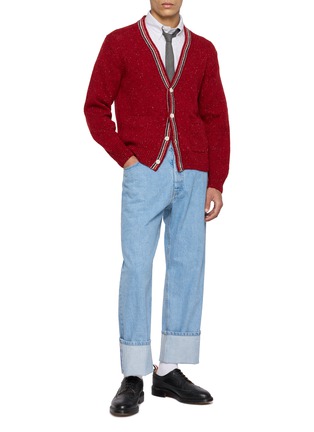 模特儿示范图 - 点击放大 - THOM BROWNE - Donegal Intarsia Hector Patchwork Wool Mohair Cardigan
