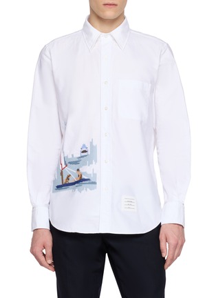 首图 - 点击放大 - THOM BROWNE - Scenic Sailboat And Shark Cotton Oxford Shirt