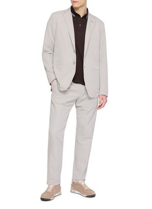模特儿示范图 - 点击放大 - HERNO - Contrast Stripe Collar Cotton Polo Shirt