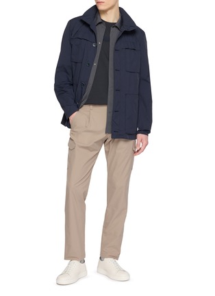模特儿示范图 - 点击放大 - HERNO - Contrast Stripe Collar Cotton Polo Shirt