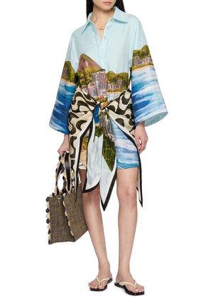 模特儿示范图 - 点击放大 - FARM RIO - Wrap Waist Printed Shirt Dress