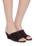 模特儿示范图 - 点击放大 - PEDDER RED - Dallas 60 Suede Leather Wedge Heeled Sandals