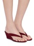 模特儿示范图 - 点击放大 - PEDDER RED - Delaney 60 Suede Leather Wedge Thong Heeled Sandals