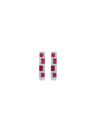细节 - 点击放大 - LC COLLECTION JEWELLERY - Geometric 18K White Gold Diamond Ruby Hoop Earrings