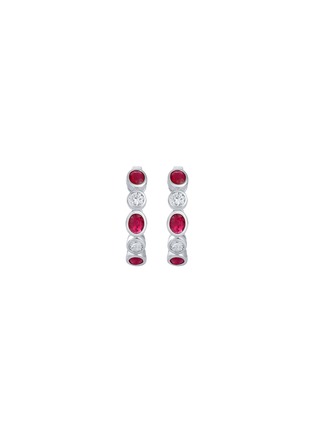 细节 - 点击放大 - LC COLLECTION JEWELLERY - Alternating 18K White Gold Diamond Ruby Hoop Earrings
