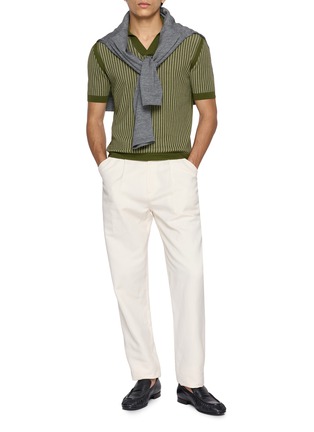 模特儿示范图 - 点击放大 - PIACENZA 1733 - Sailor Ribbed Knit Sailor Polo Shirt