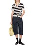 模特儿示范图 - 点击放大 - MO&CO. - X MOOMIN Short Sleeve Jacquard Striped Knit Cardigan