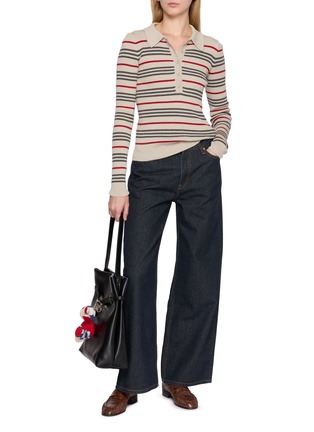 模特儿示范图 - 点击放大 - THE ELDER STATESMAN - Libeccio Stripe Ribbed Knit Polo Top