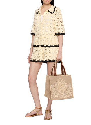 模特儿示范图 - 点击放大 - ZIMMERMANN - Drawstring Eyelet Cotton Knit Shorts