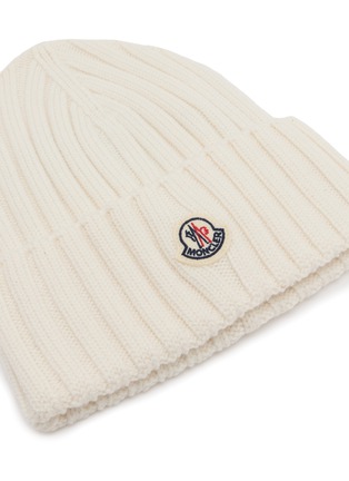 细节 - 点击放大 - MONCLER - LOGO 饰罗纹羊毛针织帽