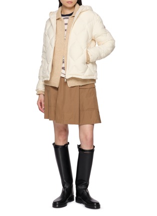 模特儿示范图 - 点击放大 - MONCLER - Cable Knit Sleeve Zip Up Knit Cardigan
