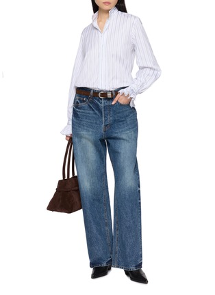 模特儿示范图 - 点击放大 - BOURRIENNE PARIS X - High Officer Collar Ruffle Detail Striped Shirt