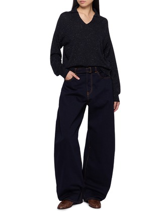 模特儿示范图 - 点击放大 - PESERICO - Sparkle Knit V-Neck Sweater