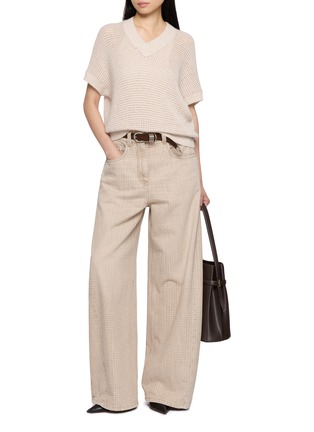 模特儿示范图 - 点击放大 - PESERICO - Short Sleeve V-Neck Knit Top