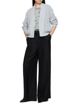 模特儿示范图 - 点击放大 - PESERICO - Open Knit Shawl Collar Cropped Cardigan