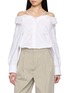 首图 - 点击放大 - ALEXANDERWANG - Off Shoulder Drawstring Hem Cropped Cotton Shirt