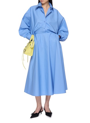 模特儿示范图 - 点击放大 - BALENCIAGA - Long Sleeve Cotton Poplin Dress