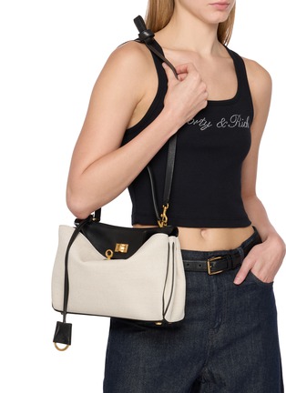 模特儿示范图 - 点击放大 - BALENCIAGA - Small Rodeo Linen Canvas Leather Handbag