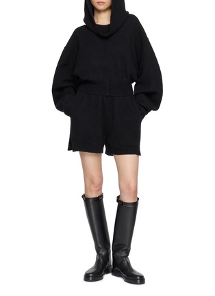 模特儿示范图 - 点击放大 - RICK OWENS - Cropped Long-Sleeved Knit Hoodie