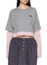 首图 - 点击放大 - MIU MIU - Long Sleeve Layered Striped Cotton Jersey Cropped Top